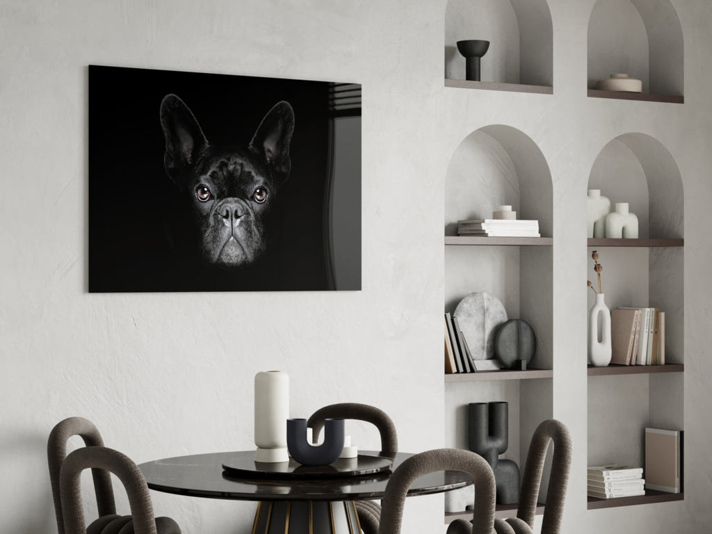 Black French Bulldog Portrait Glass Wall Art