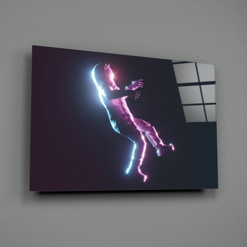 Neon Lit Floating Figure Glass Wall Art