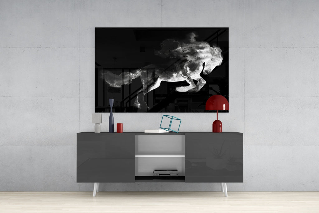 Rearing Smoke Horse Glass Wall Art