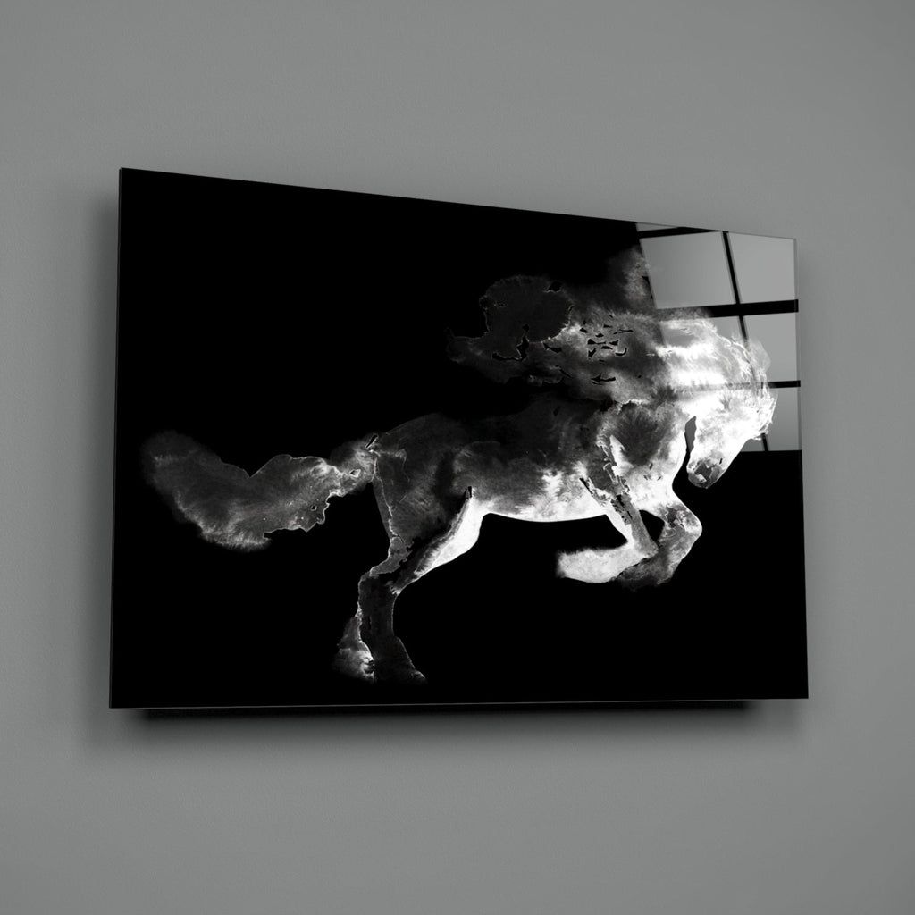 Rearing Smoke Horse Glass Wall Art
