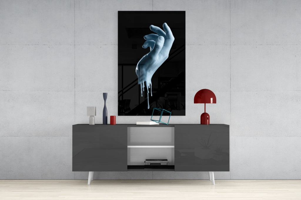 Melting Ice Blue Hand Sculpture Glass Wall Art
