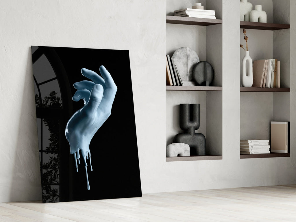 Melting Ice Blue Hand Sculpture Glass Wall Art
