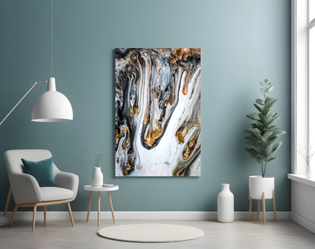 Gold Veined Black Marble Glass Wall Art