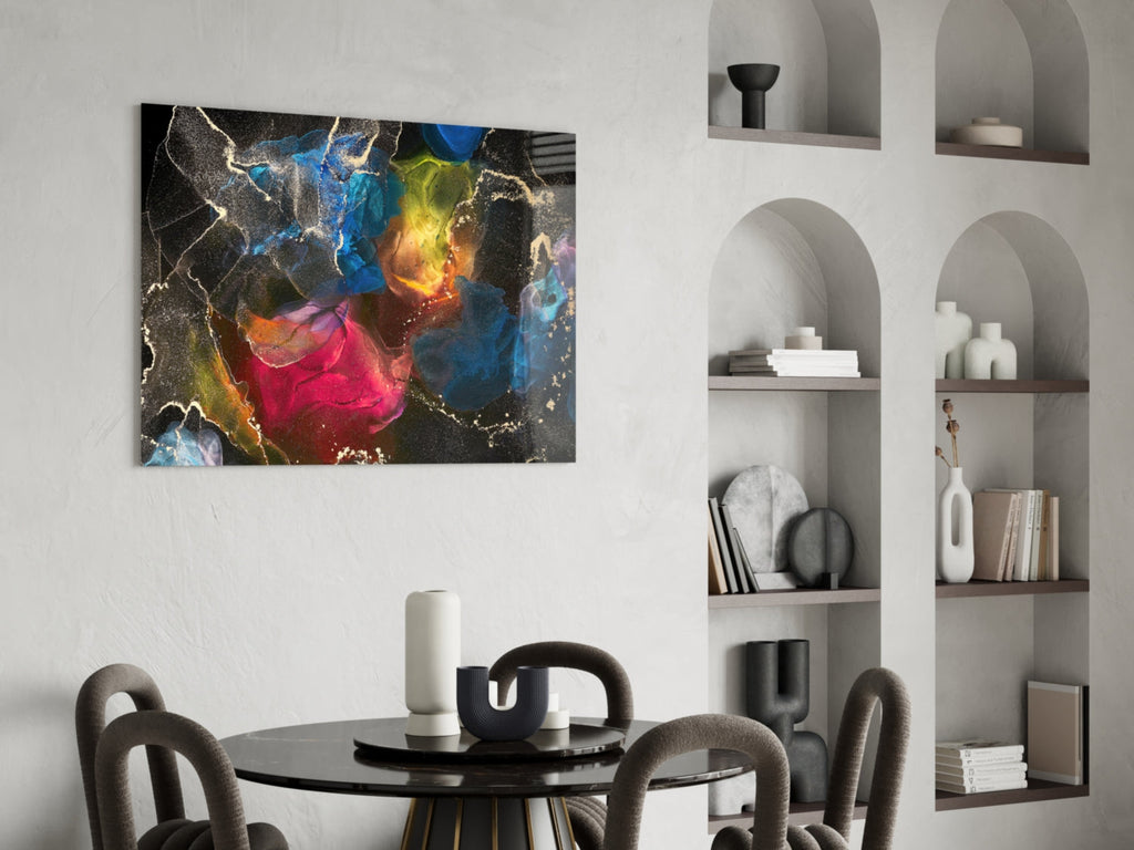 Vibrant Rainbow Ink Marble Glass Wall Art