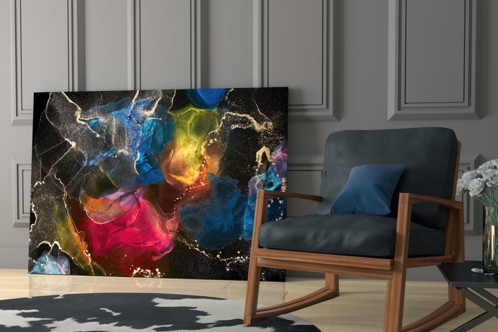 Vibrant Rainbow Ink Marble Glass Wall Art