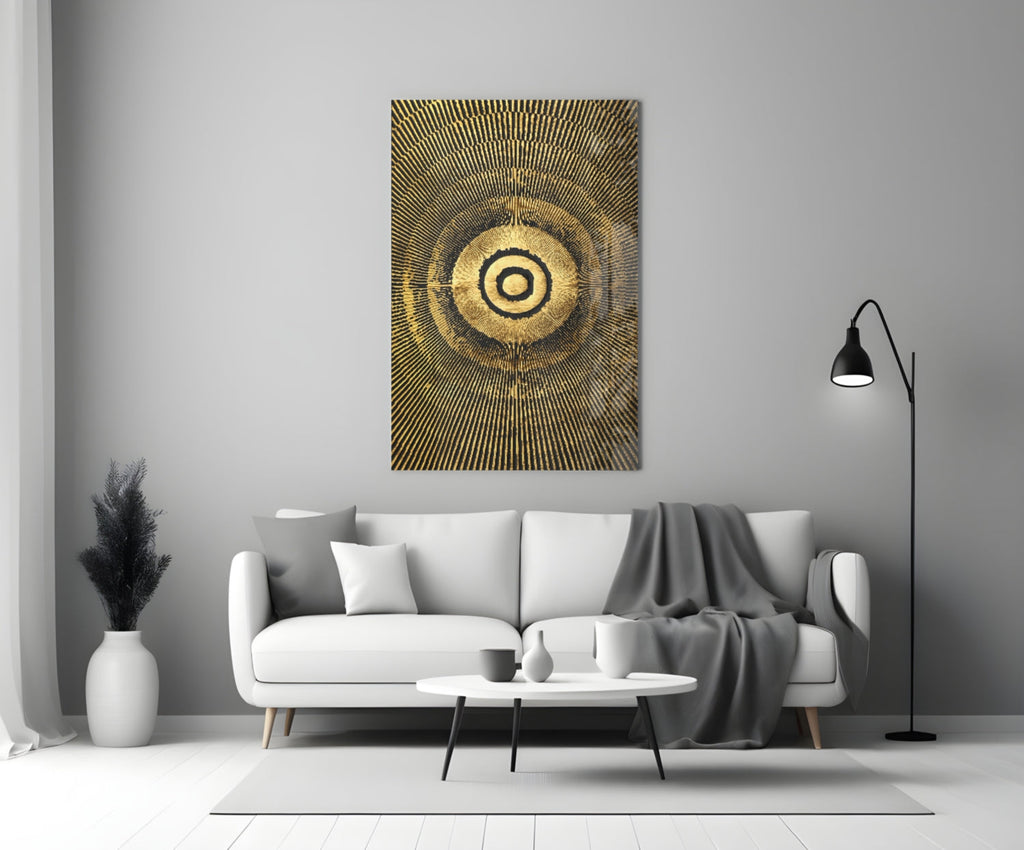 Black Gold Radiant Circle Glass Wall Art