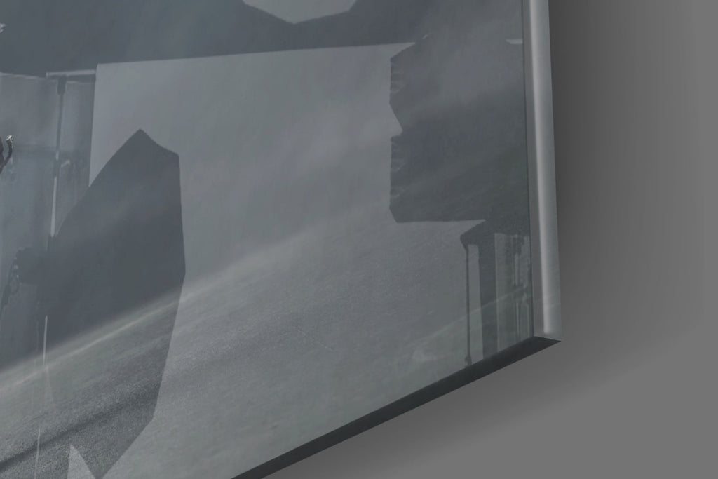 Cloud Head Man With Umbrella Fog Glass Wall Art