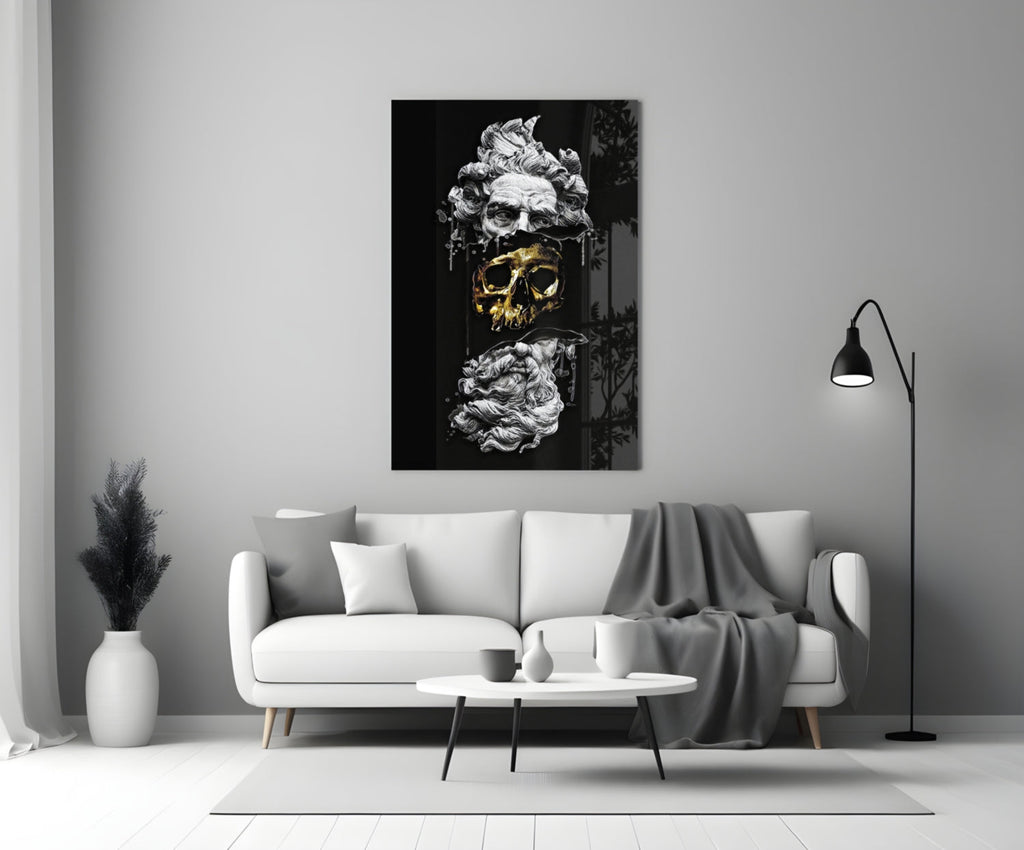 Marble Bust With Gold Skull Glass Wall Art