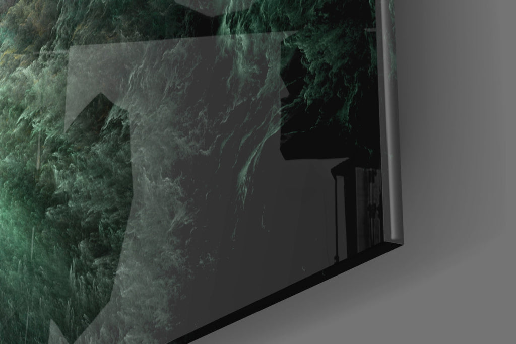Green Gold Ink Cloud Abstract Glass Wall Art