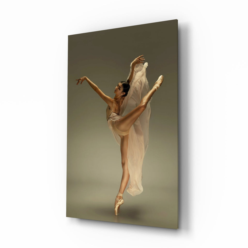Arched Beige Veil Ballerina Glass Wall Art