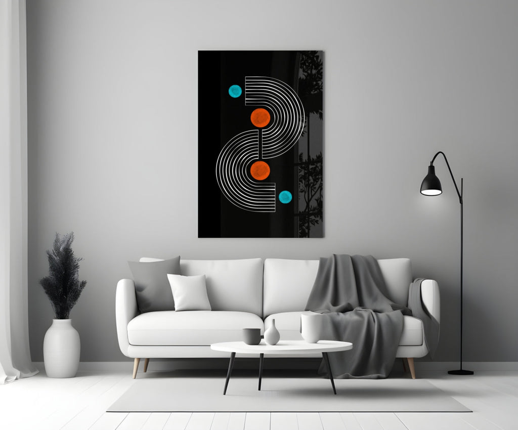 Black Mid Century S Arch Orange Dots Glass Wall Art