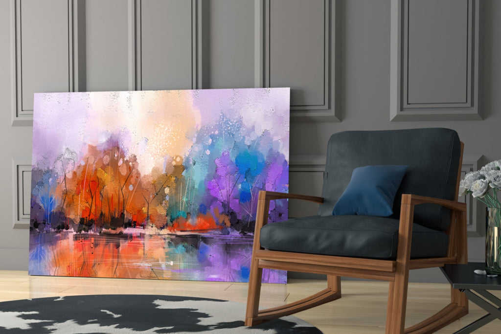 Colorful Autumn Forest Lake Glass Wall Art