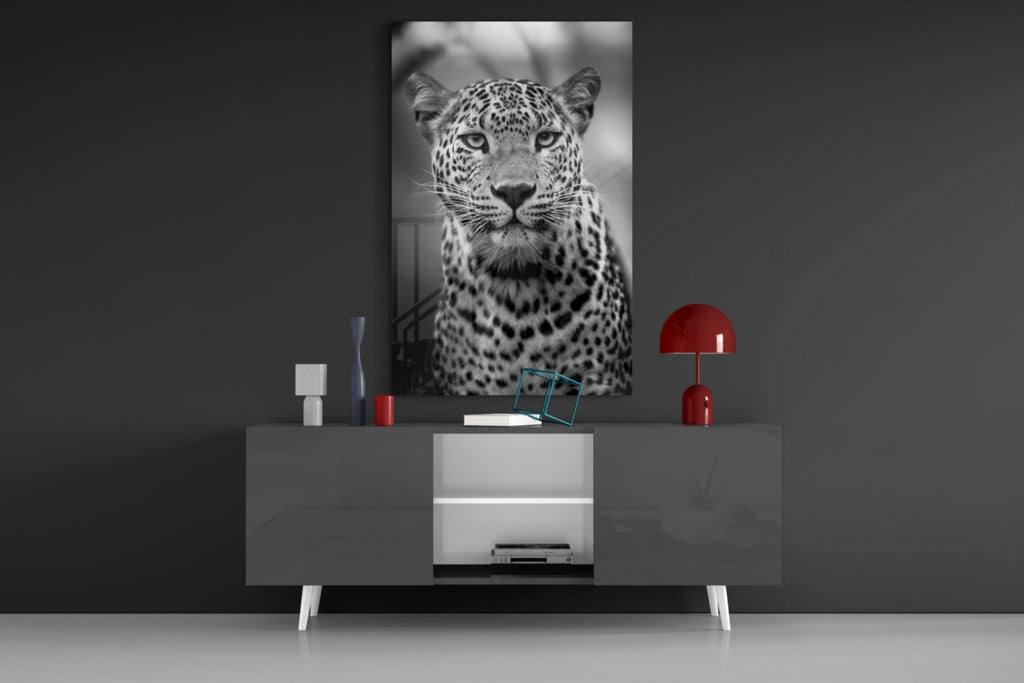 Bold Stare Leopard Portrait Glass Wall Art
