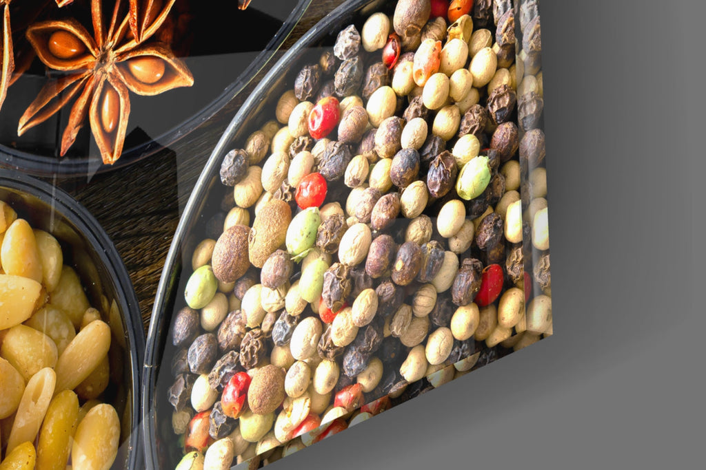Grid Of Bowls Rainbow Spices Glass Wall Art
