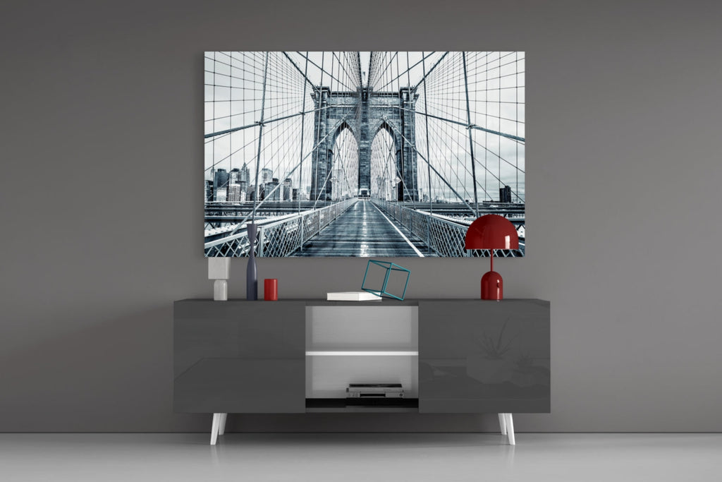 Bridge Walkway Blue Perspective Glass Wall Art