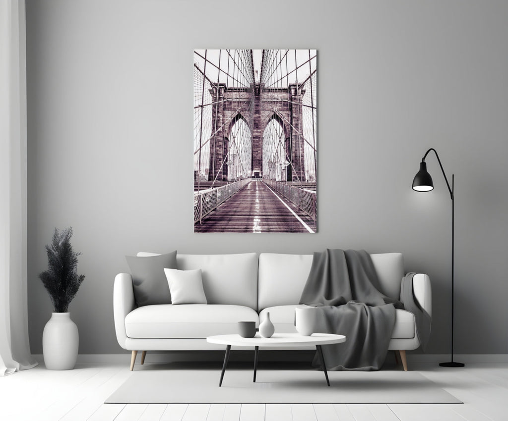 Purple Bridge Walkway View Glass Wall Art