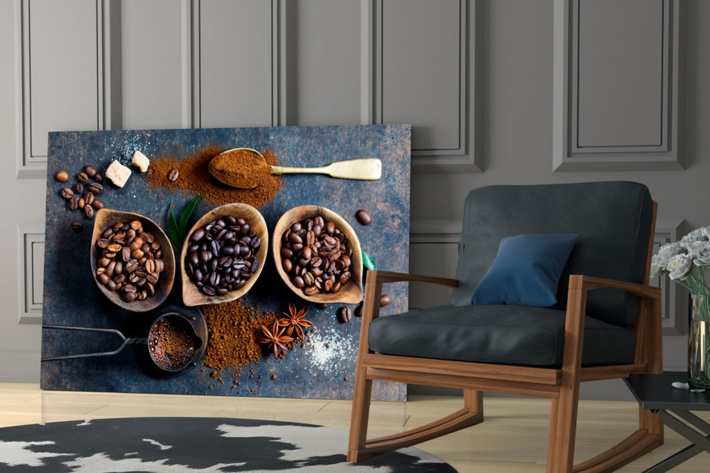 Blue Table Coffee Beans And Star Anise Glass Wall Art