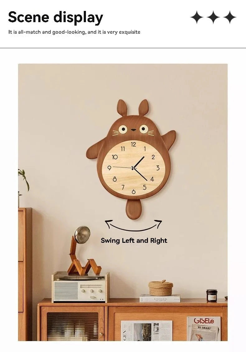 Cartoon Cat Design Wall Clock Wooden Sway Hanging Clock Decorative Painting For Restaurant Home Decor Gift - PhishStones Products