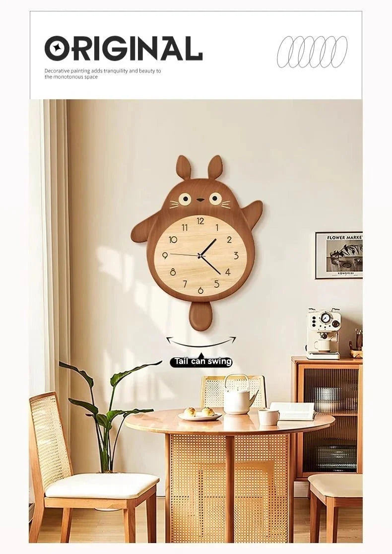 Cartoon Cat Design Wall Clock Wooden Sway Hanging Clock Decorative Painting For Restaurant Home Decor Gift - PhishStones Products