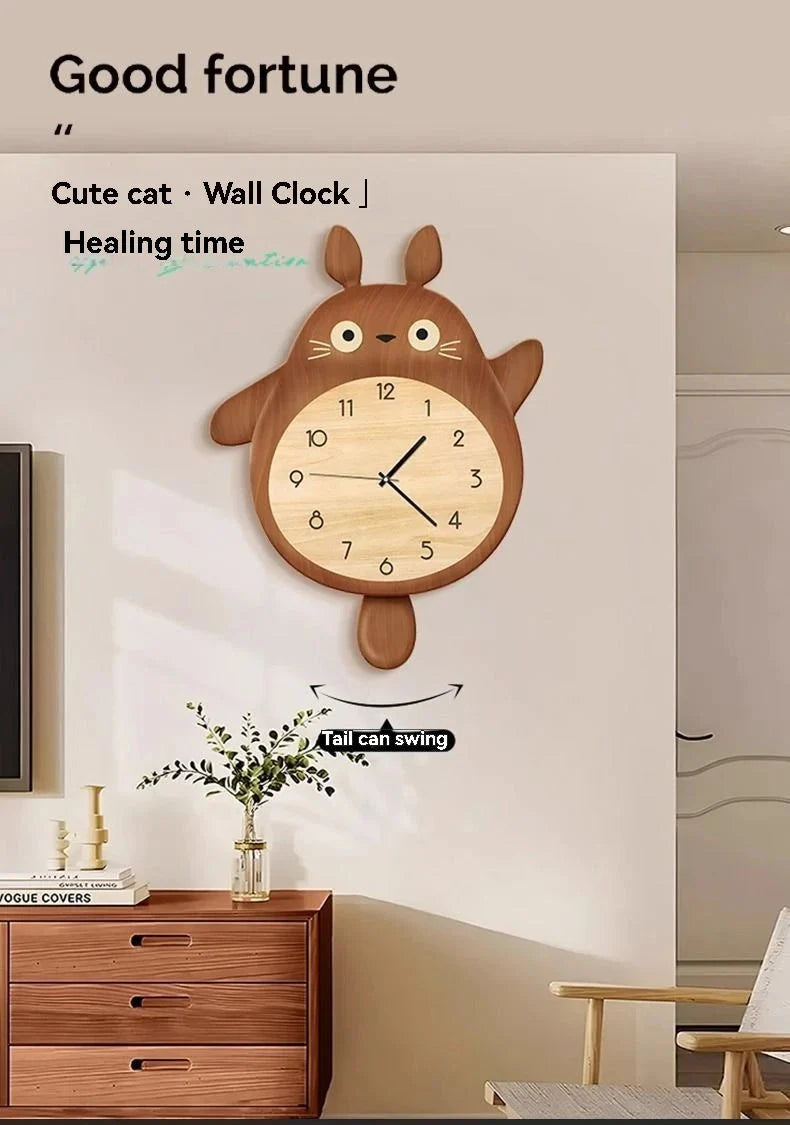 Cartoon Cat Design Wall Clock Wooden Sway Hanging Clock Decorative Painting For Restaurant Home Decor Gift - PhishStones Products