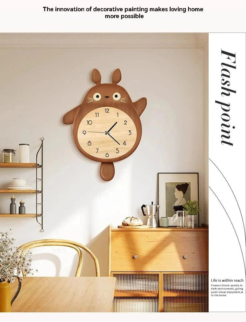 Cartoon Cat Design Wall Clock Wooden Sway Hanging Clock Decorative Painting For Restaurant Home Decor Gift - PhishStones Products
