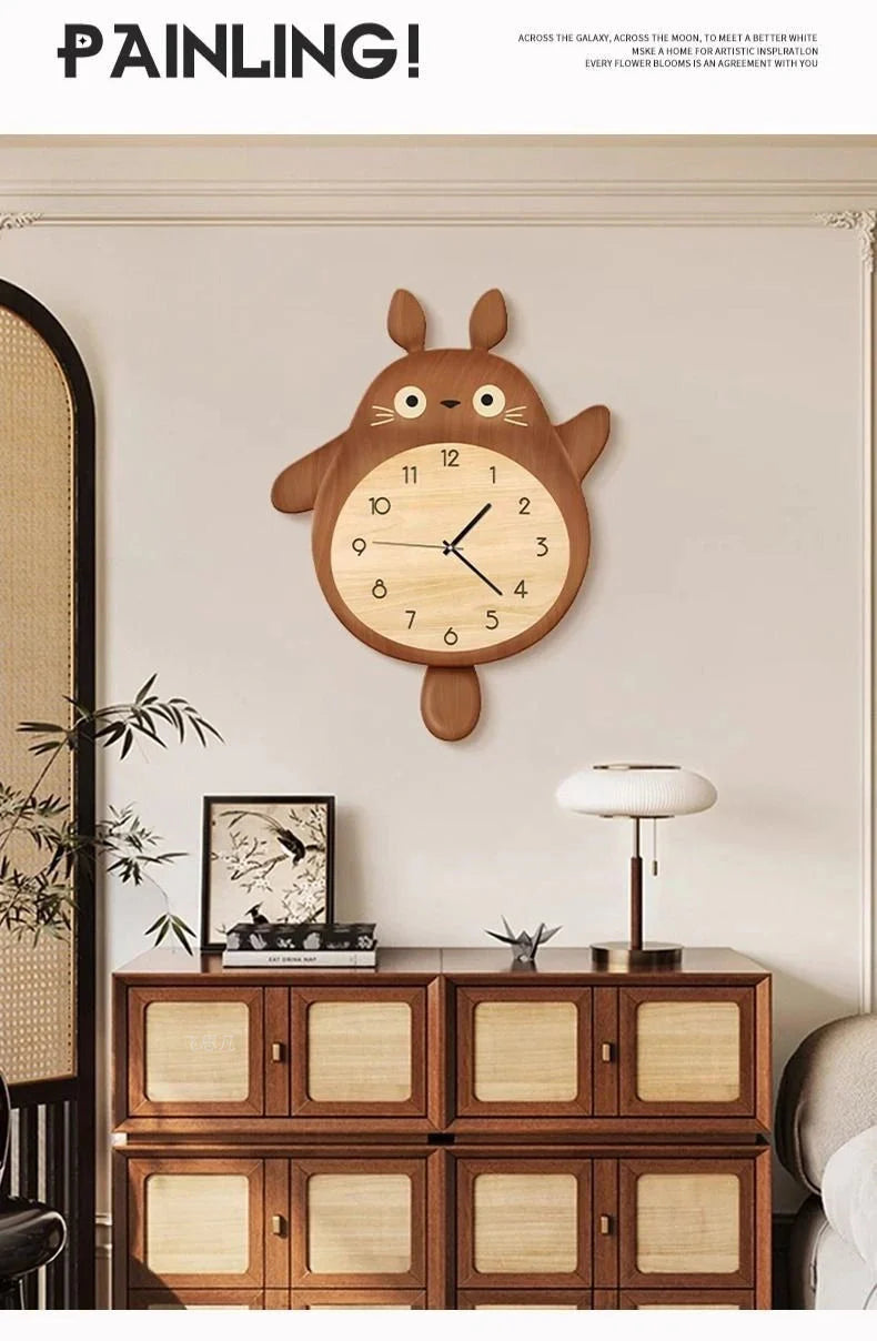Cartoon Cat Design Wall Clock Wooden Sway Hanging Clock Decorative Painting For Restaurant Home Decor Gift - PhishStones Products