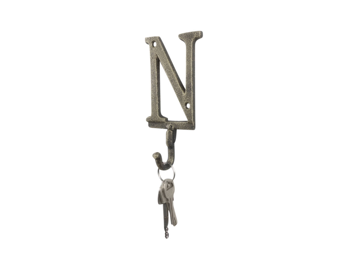 Rustic Gold Cast Iron Letter N Alphabet Wall Hook 6""
