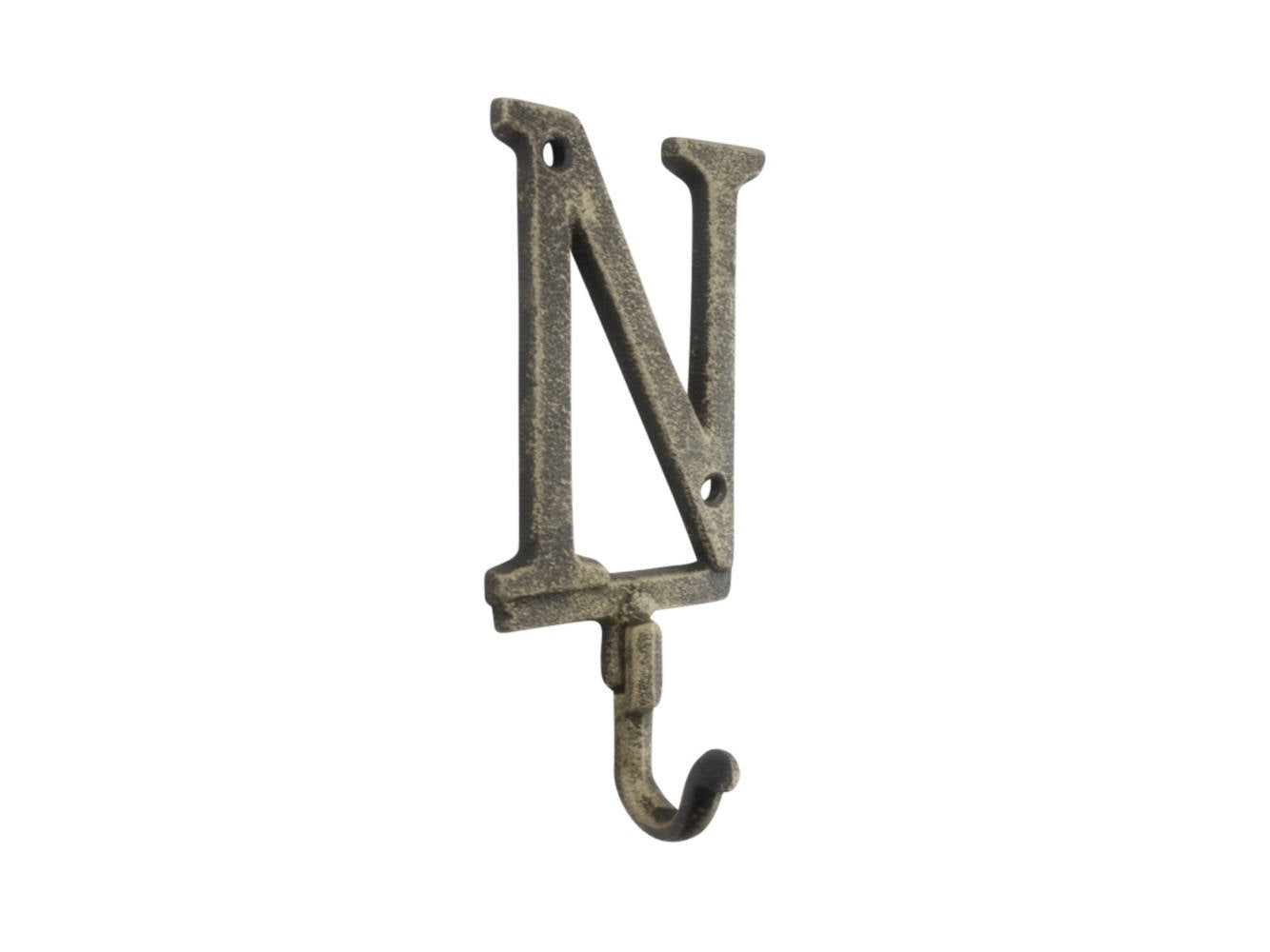 Rustic Gold Cast Iron Letter N Alphabet Wall Hook 6""