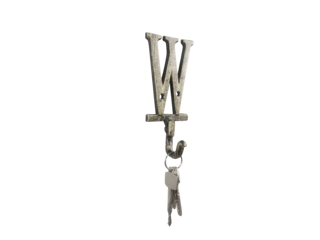 Rustic Gold Cast Iron Letter W Alphabet Wall Hook 6""