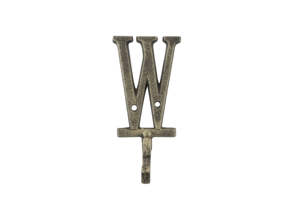 Rustic Gold Cast Iron Letter W Alphabet Wall Hook 6""