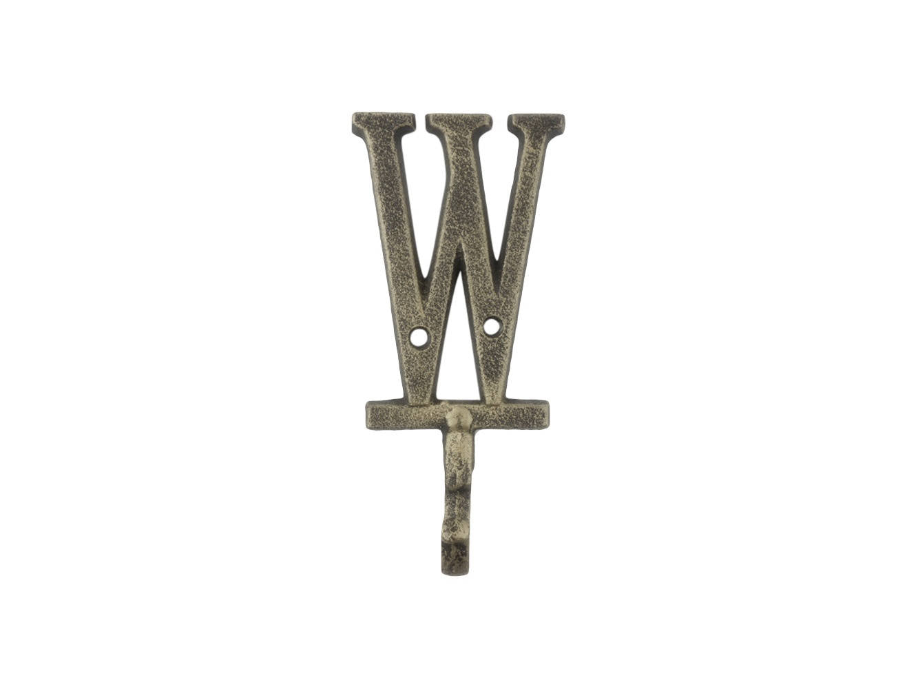 Rustic Gold Cast Iron Letter W Alphabet Wall Hook 6""