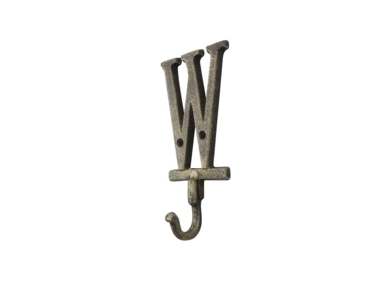 Rustic Gold Cast Iron Letter W Alphabet Wall Hook 6""