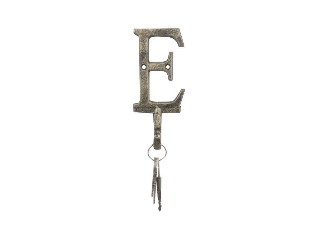 Rustic Gold Cast Iron Letter E Alphabet Wall Hook 6""