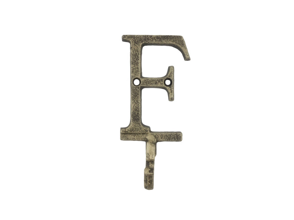 Rustic Gold Cast Iron Letter F Alphabet Wall Hook 6""