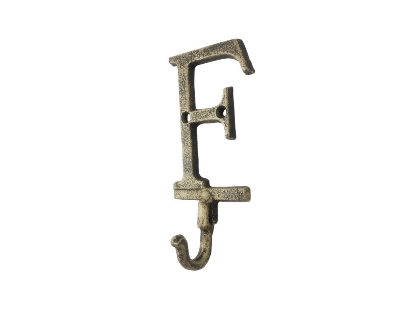 Rustic Gold Cast Iron Letter F Alphabet Wall Hook 6""