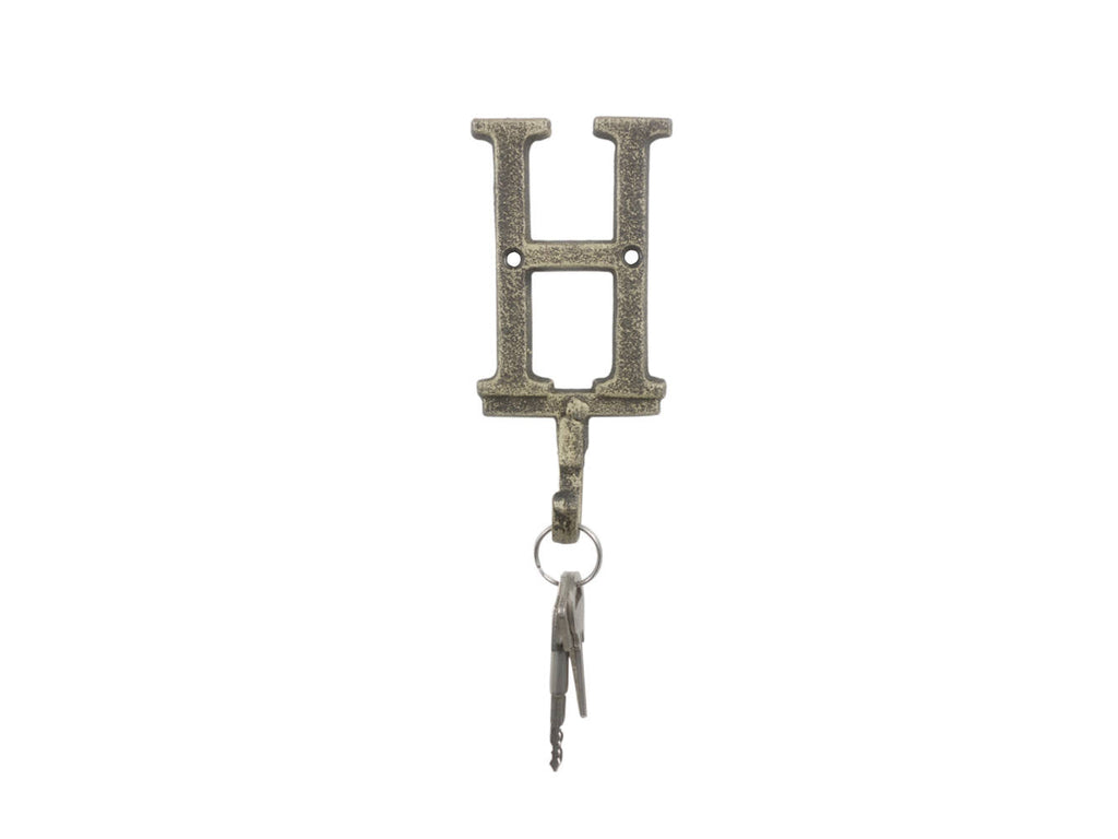 Rustic Gold Cast Iron Letter H Alphabet Wall Hook 6""