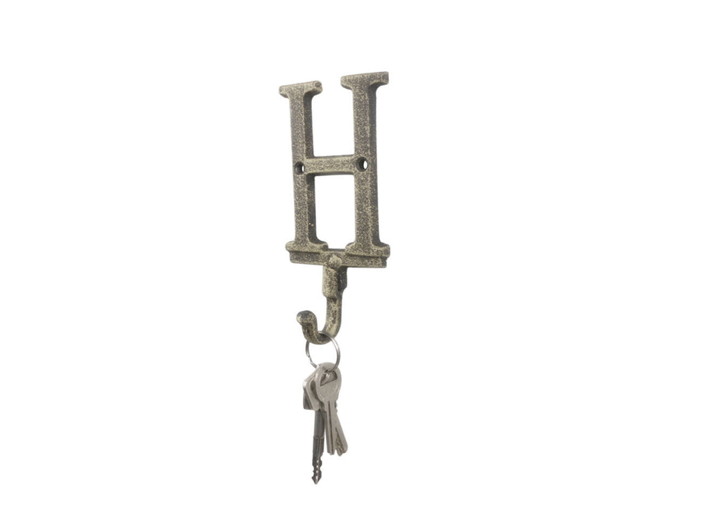 Rustic Gold Cast Iron Letter H Alphabet Wall Hook 6""