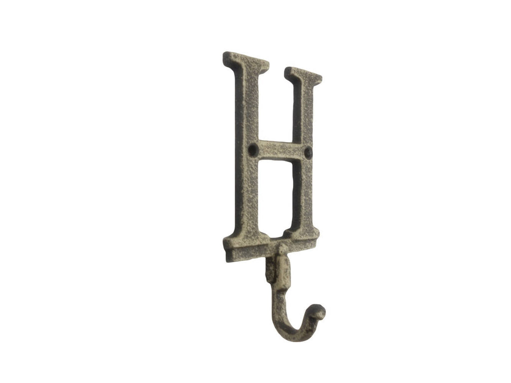 Rustic Gold Cast Iron Letter H Alphabet Wall Hook 6""
