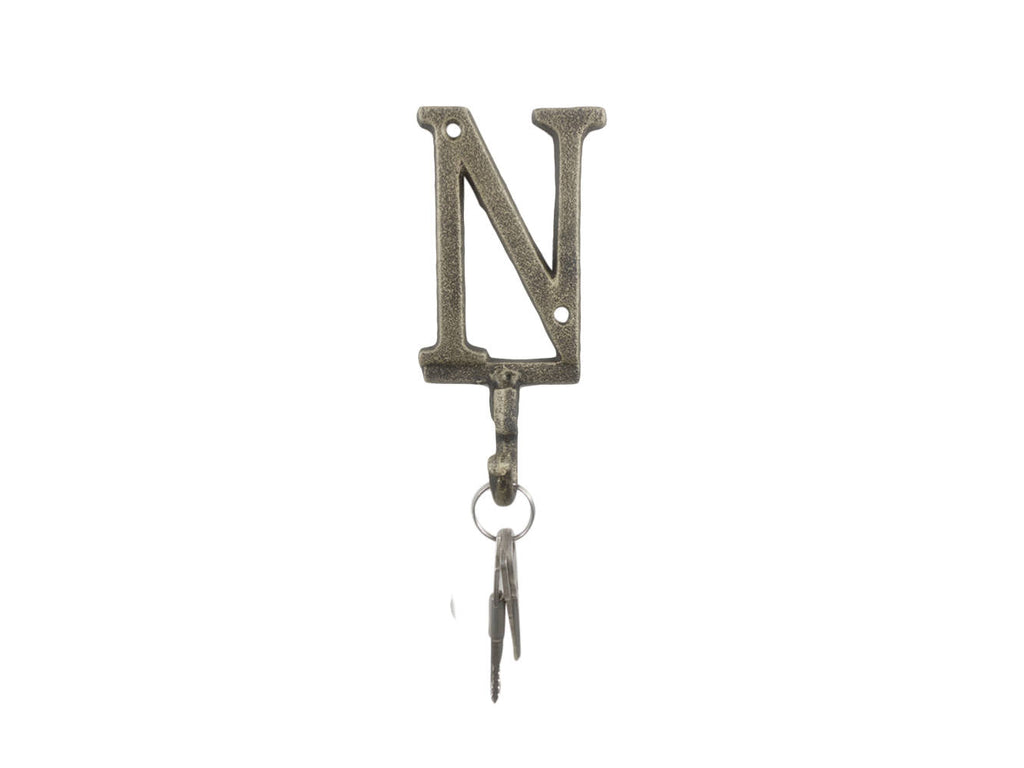 Rustic Gold Cast Iron Letter N Alphabet Wall Hook 6""