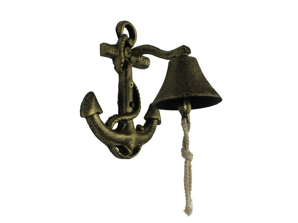 Rustic Gold Cast Iron Wall Mounted Anchor Bell 8""