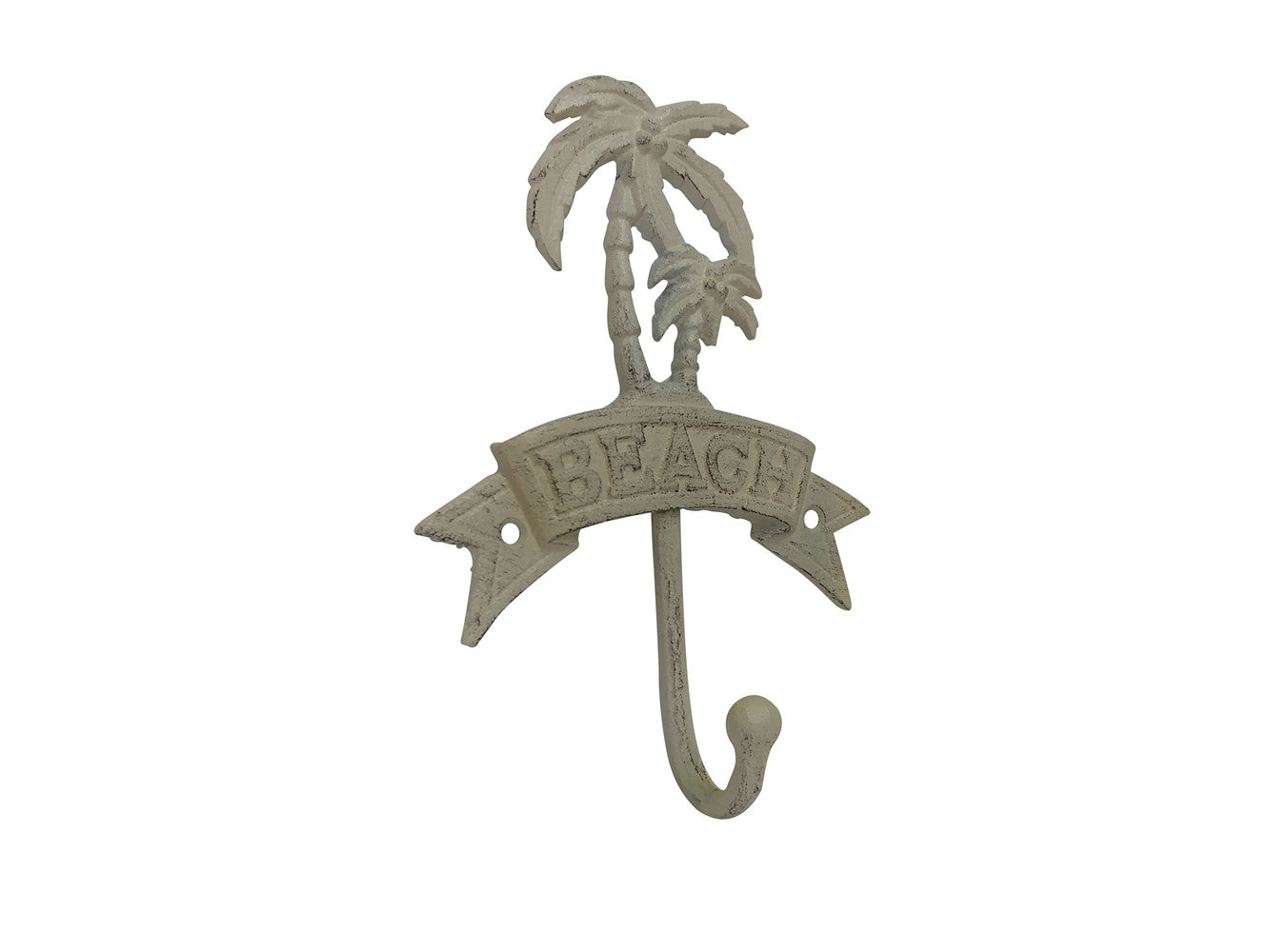 Aged White Cast Iron Palm Tree Beach Hook 8""