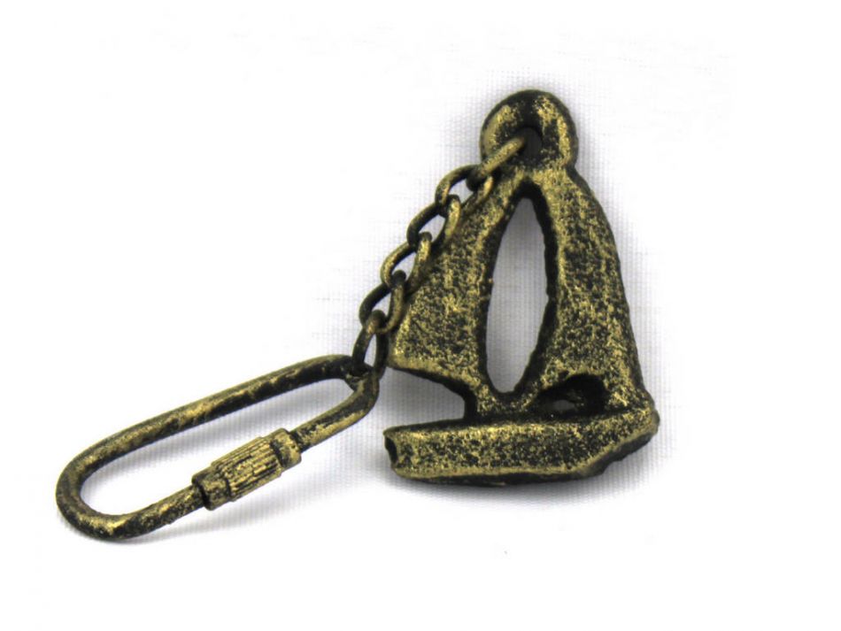 Antique Gold Cast Iron Sailboat Key Chain 5""