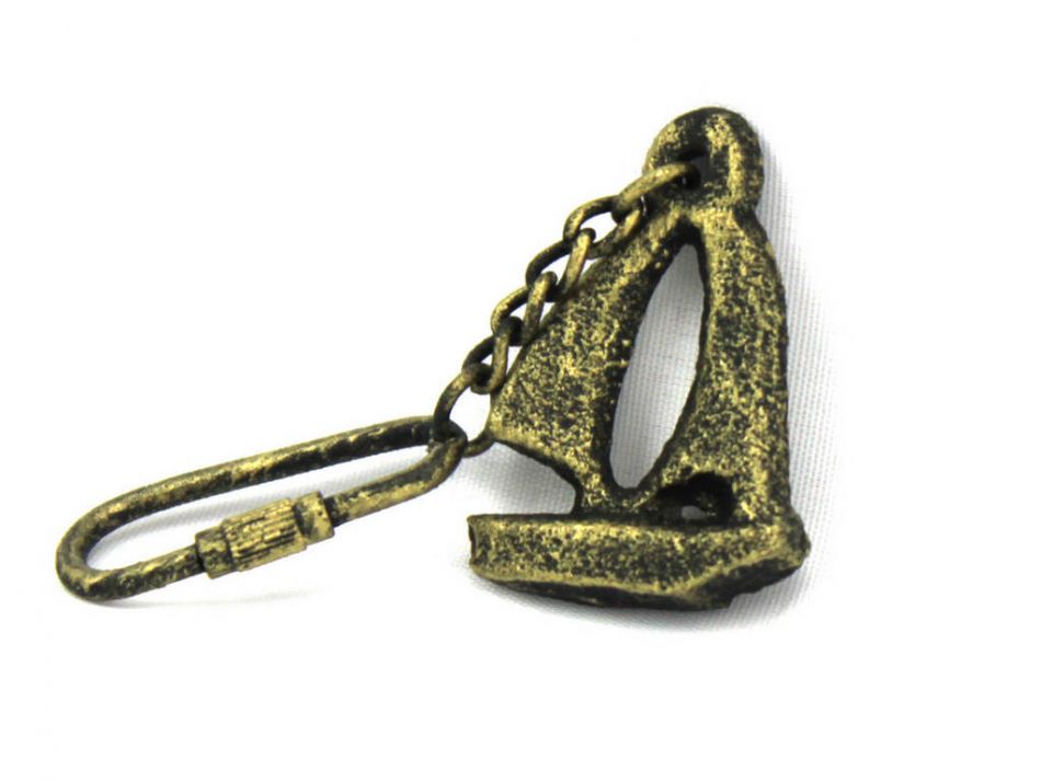 Antique Gold Cast Iron Sailboat Key Chain 5""