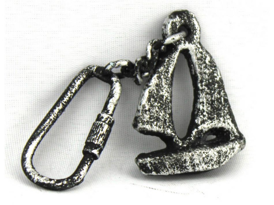 Antique Silver Cast Iron Sailboat Key Chain 5""