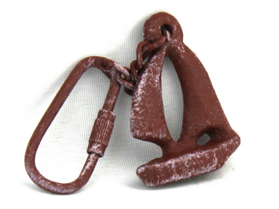 Red Whitewashed Cast Iron Sailboat Key Chain 5""