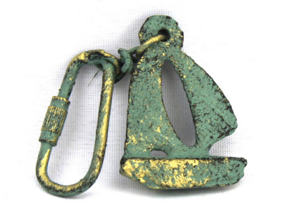 Antique Bronze Cast Iron Sailboat Key Chain 5""