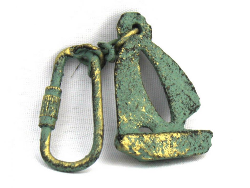 Antique Bronze Cast Iron Sailboat Key Chain 5""
