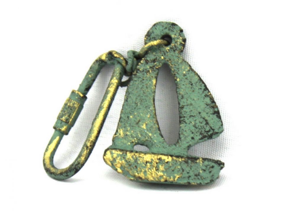 Antique Bronze Cast Iron Sailboat Key Chain 5""