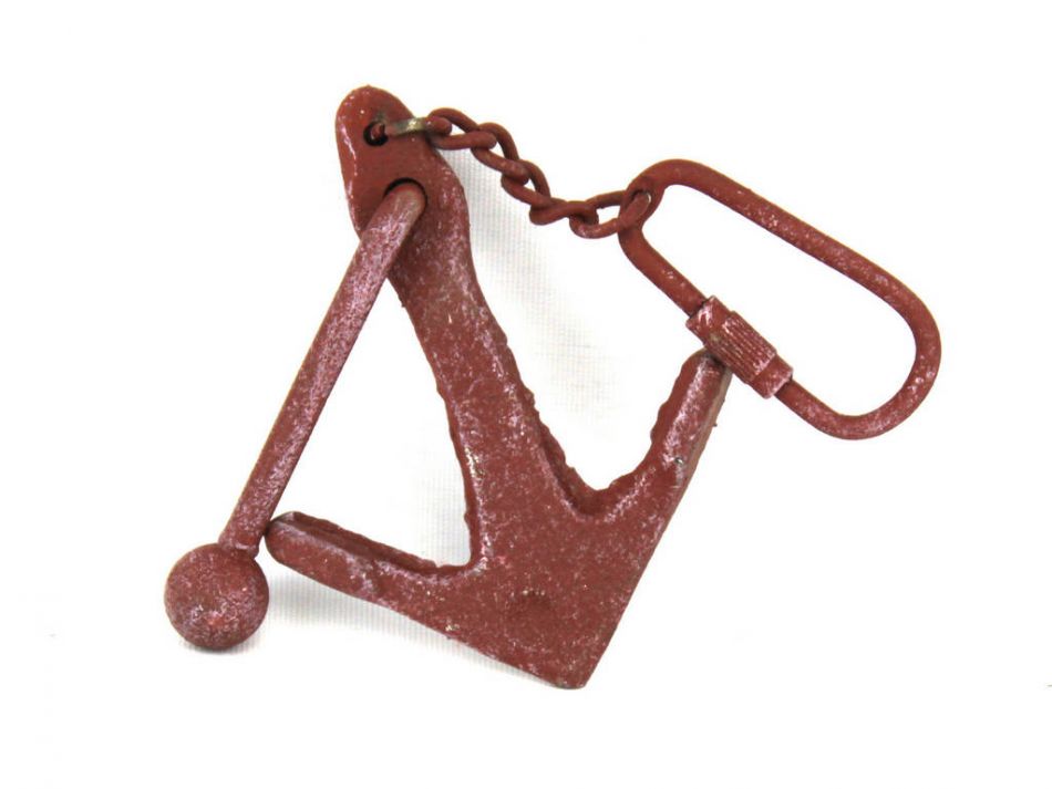 Red Whitewashed Cast Iron Anchor Key Chain 5""