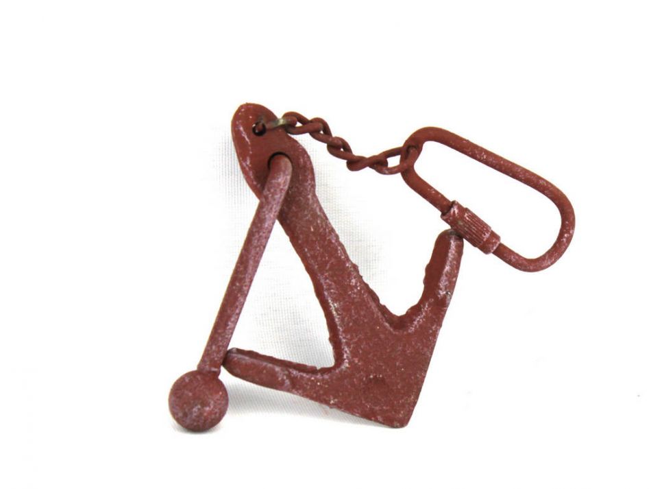 Red Whitewashed Cast Iron Anchor Key Chain 5""